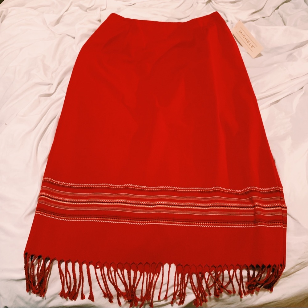 Red, form fitting skirt